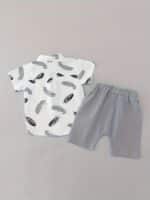 Toddler Summer Feather Print Shirt Shorts Set, for Outdoor - Image 9