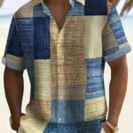 Men's Casual Short Sleeve Shirt With Retro Geometric Pattern, Summer Hawaiian Vacation Top, Button Up Collar, Leisure Style - Image 11