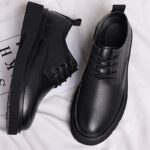 ⁦Men's Classic Black Business Casual Dress Shoes - Lace-Up, Round Toe, Synthetic Upper, Rubber Sole, Comfortable & Durable for Office or Formal Wear⁩ - الصورة ⁦4⁩