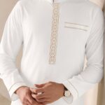Men'S Elegant White Abaya with Golden Stripe Embroidery - Long Sleeve, Stand Collar, Loose Fit, All-Season Traditional Middle Eastern Attire for Ramadan & Al-Adha, Musli - Image 11