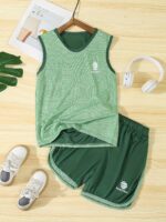 Boy's 2pcs Breathable Casual Sporty Style Outfit, Color Clash Tank Top & Shorts Set, Boy's Clothes For Summer - Image 2
