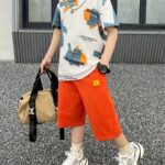 ⁦Boys' Summer Casual Sportswear Set - Breathable Cotton Blend T-Shirt & Shorts with Letter Print, Machine Washable, Perfect for Outdoor⁩ - الصورة ⁦11⁩