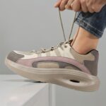 ⁦Women'S Breathable Anti-Smash Sneakers - Lightweight, Slip-Resistant, Steel Toe Design for Comfort & Support, Beige & White Low-Top Casual Shoes with EVA Sole, Casual Footwear | Modern Casual Shoes | Durable Footwear⁩ - الصورة ⁦3⁩