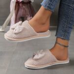Cute Bowknot Soft Sole Fuzzy Slippers, Winter Cozy & Warm Slip On Plush Shoes, Comfy Closed Toe Home Slippers - Image 8