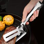1pc Premium Stainless Steel Steak Clamp - Multi-Functional BBQ Tongs with Oil Draining Feature, Ideal for Grilling & Frying, Food-Safe Kitchen Utensil, Tongs for Cooking
