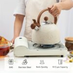 2.5L Stainless Steel Whistling Tea Kettle with Natural Stone Finish and Wood Pattern Handle - Fast Boil, Perfect for Tea, Coffee, Milk - Image 2