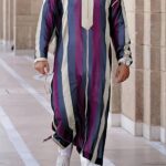 Men's Arabic Kaftan Robe - Traditional Striped Hooded Long Sleeve with Purple & Beige Vertical Stripes, Loose Fit for Ramadan Eid al-Adha & Gulf Festival, Breathable Casual Muslim Holiday Attire, Muslim Dress, Cultural Attire, Lightweight Fabric, Cultural - Image 8