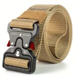 Durable Nylon Tactical Belt for Men, Quick Release Buckle, Elastic Outdoor Training Canvas Waistband, Black - Image 2