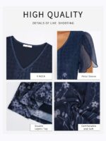 ⁦Women'S Tops Short Sleeve Shirts Casual V Neck Blouse Double Layers Mesh Tunics Tops⁩ - الصورة ⁦7⁩