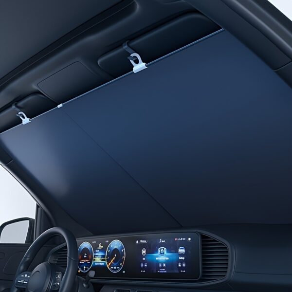 Auto Front Windshield Sun Visor - Retractable Car Sunshade, Heat Protection, Universal Fit, Roll-Up Closure, Vehicle Accessories, Sun Protection|Modern Car Accessory|Easy Retractable Design, Sun Visors for Car