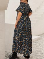 Rusttydustty Women's Boho Chic Maxi Dress - French Square Neck, Adjustable Tie-Front, Floral Print A-Line Pleated Hem, Breathable Short Sleeve for Music Festivals, Beach Vacations & Casual Outings, Festival Attire, Comfortable Fit - Image 9