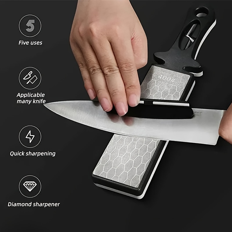 4f46a7d9-a473-4336-b625-61b9cb6c7441.jpg 5-in-1 Diamond Knife Sharpener with 400/1000 Grit Tungsten Steel & Ceramic Double-Sided Whetstone - Multi-Tool for Kitchen Knives, Scissors, Cleavers - Lightweight Portable Design, Ergonomic Handle, Father’s Day Gift for Home & Outdoor Use - Image 1