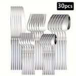 20/30/40pcs Stainless Steel Silvery Cutlery Set, Unique Small Waist Handle Design, Premium Dinner Knife, Dinner Spoon, Dinner Fork, Dessert Spoon, Dessert Fork Cutlery, Suitable For 4/6/8 People, Suitable For Family, Kitchen, Restaurant, Party, Christmas, - Image 2