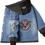 Cartoon Eagle Anime Hooded Denim Jacket for Truck Driver Cosplay, Denim Sweatshirt. - Image 13
