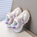 ⁦Stylish Beige & Black Sneakers with Easy Closure Straps, Round Toe, Low Top Design for Running and Daily Wear, Preppy Style, Tpr Sole, Casual Athletic Shoes | Stylish Athletic Shoes | Easy Closure Strap Sneakers⁩ - الصورة ⁦5⁩
