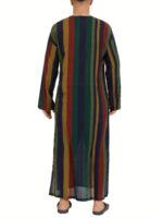 INCERUN Men's Islamic Arab Kaftan - Striped Print Long Sleeve Thobe, Loose Fit Full-Length Caftan for Casual & Sleepwear, Breathable Machine-Washable Spring/Summer Pajama Dress, Muslim Dress - Image 3