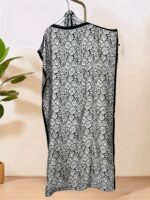 Elegant Black and White Geometric Kaftan with Floral Accents - All-Season, Non-Stretch Fabric, Perfect for Weddings, Parties, and Formal Events, Formal Event Attire|Elegant Kaftan|Geometric Pattern - Image 4