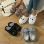 ⁦Women's Cute Cartoon Black Cat Slippers with Big Eyes and Ears, Soft Warm Non-slip Indoor House Slip-on Slippers with Fabric Upper, Inner, Insole and TPR Sole⁩ - الصورة ⁦4⁩