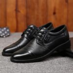 Men's Solid Color Top Grain Leather Upper Derby Shoes, Comfy Non Slip Rubber Sole Casual Durable Dress Shoes, Men's Footwear - Image 6