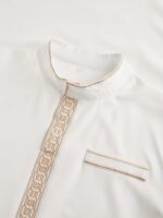 Men'S Elegant White Abaya with Golden Stripe Embroidery - Long Sleeve, Stand Collar, Loose Fit, All-Season Traditional Middle Eastern Attire for Ramadan & Al-Adha, Musli - Image 7