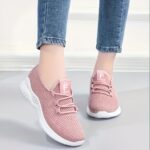 ⁦[Breathable Knit Sneakers] Lightweight Breathable Women's Knit Sneakers - Soft Sole Casual Shoes, Lace-Up Low-Top in Pink, White, Gray, Black - Comfortable Sporty Trainers for All Seasons⁩ - الصورة ⁦10⁩