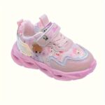 ⁦' Glow-in-the-Dark Sneakers, Cartoon Pattern, Casual Lace-Up with Fastener, Breathable Fabric & Faux Leather Upper, Rubber Sole, Round Toe, Low Top, Disposable Button Battery Operated, for Ages 14 and Under - Spring/Fall Collection⁩ - الصورة ⁦6⁩