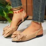 ⁦Women's Fashion Bow-Knot Flat Sandals, Casual Versatile Slip-Ons with Pointed Toe, Fabric Upper and Rubber Sole for All Seasons, Ladies Sandals⁩ - الصورة ⁦34⁩