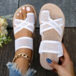 Stylish Women's Summer Sandals - Breathable Mesh Slip-On Flats with Toe Loop, Comfortable EVA Sole for Casual Outdoor Wear, Strappy Sandals