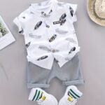 Toddler Summer Feather Print Shirt Shorts Set, for Outdoor