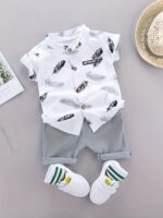 Toddler Summer Feather Print Shirt Shorts Set, for Outdoor