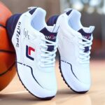 Men's Lightweight Breathable Mesh Running Shoes - White Low-Top Sneakers with Striped Design, EVA Cushion & Rubber Sole for All-Season Training, Gym, Casual Wear - Image 2