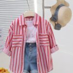 Casual 3-Piece Girls Striped Cardigan Shirt + Letter Tank + Rolled Hem Denim Shorts, Summer Outdoor Set - Image 9
