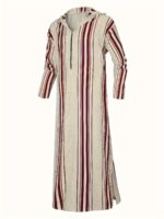 Moroccan Men's Long Robe in - Casual Striped Hooded Sweatshirt, Polyester, Non-Stretch Fabric, Spring/Autumn Wear - Image 4