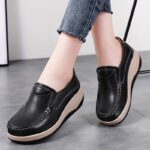 Women's Casual Genuine Faux Leather Platform Loafers - Lightweight Slip-on Fashion Sneakers with Round Toe, Soft PU Sole, Mid Top Design, Comfort Insole, All-Season Shoes from Quanzhou
