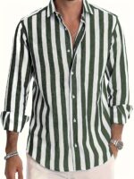Men's Stylish Striped Long Sleeve Button-Up Shirt - Casual Lapel Collar, White & Brown Vertical Stripes, Lightweight Fabric, Perfect for Beach Vacations, Dates, and Gifts, Beach Wear, Versatile Fashion | Classic Striped Shirt | Collared Long Sleeve - Image 6