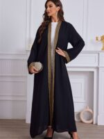 ⁦Elegant Solid Color Lace Trim Long Robe for Ramadan, Polyester, Machine Washable - All Seasons, Middle Eastern, 6230, Middle East Special Project Style, ALL/Global/All⁩ - الصورة ⁦10⁩