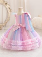 ⁦Elegant Girls' Colorful Gradient Tulle Dress with Ruffled Detail - Sleeveless, A-Line Princess Gown for Dance, Birthday, and Formal Events, Youngsters' Dress|Vibrant Aesthetic|Layered Tulle Fabric, Cute Dresses⁩ - الصورة ⁦5⁩