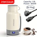 PANCERKA 1.0L Portable Electric Kettle - 800W High Power, Stainless Steel Travel Coffee Boiler with Smart Temperature Control, LED Display, and Easy-Clean Design for Home and Travel Use, Travel Mug Kettle | Sleek White Finish | Durable Construction
