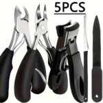 ⁦5pcs/set Nail Clippers Manicure Tool Set, Cuticle Nippers And Cutter Kit, Professional Nail Clippers Pedicure Kit, Grooming Kit for Travel, Nail Clipper Set⁩ - الصورة ⁦5⁩