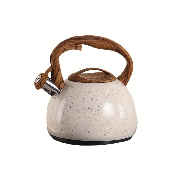 European vintage unique design and practical 3-liter wood grain handle beige colored oval kettle, incorporating modern minimalist fashion elements, perfectly matching various home styles such as rustic or Nordic style, with a curved spout design for smoot