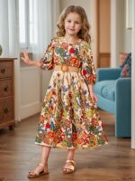 Mixed Floral 3/4 Sleeve Holiday Dress For Girls, Summer Going Out Casual Dresses, Gift - Image 2
