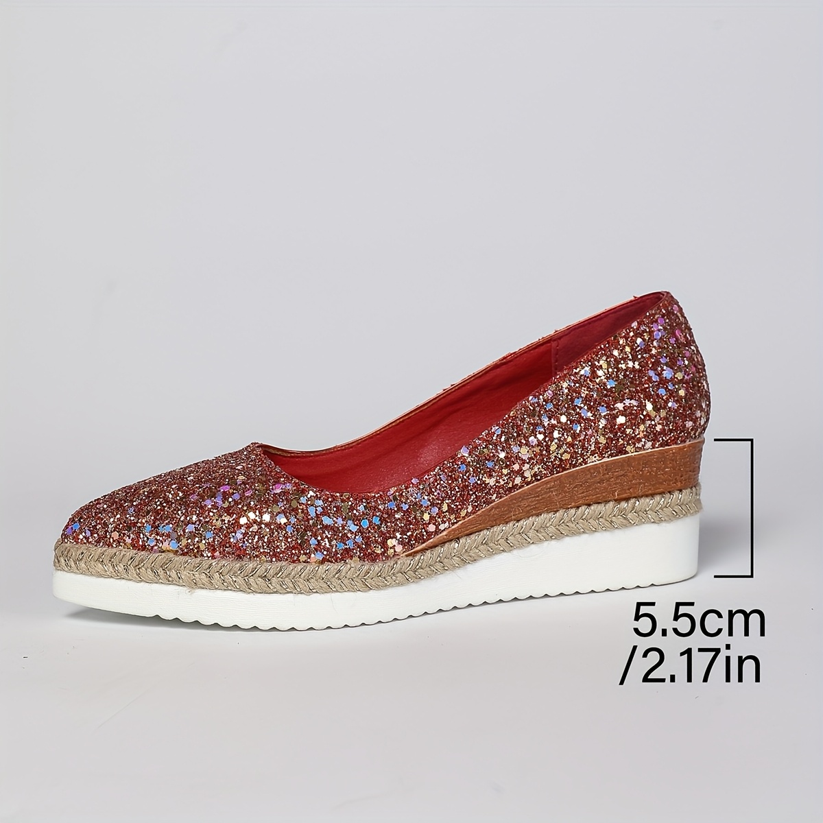 57d737a0-3e5b-4d1a-ac00-9eca8dabf0f9.jpg Women'S Red Glitter Wedge Loafers - Sexy Pointed Toe, Thick Sole, Microfiber Upper & Inner, Rubber Sole, Hand Washable, All-Season Comfort Shoes for Weddings and Formal Events, Wedding Shoes for Brid - Image 1