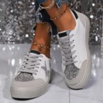 ⁦[Everyday Comfort] Women's Leopard Print Star Sneakers, Casual Lace-Up Low Top Shoes with Round Toe, Fabric Upper & Mesh Inner, PVC Sole, Polyurethane Insole - Spring Fashion, Everyday Shoes|Leopard Print Sneakers|Artificial Cover Sneakers⁩ - الصورة ⁦8⁩