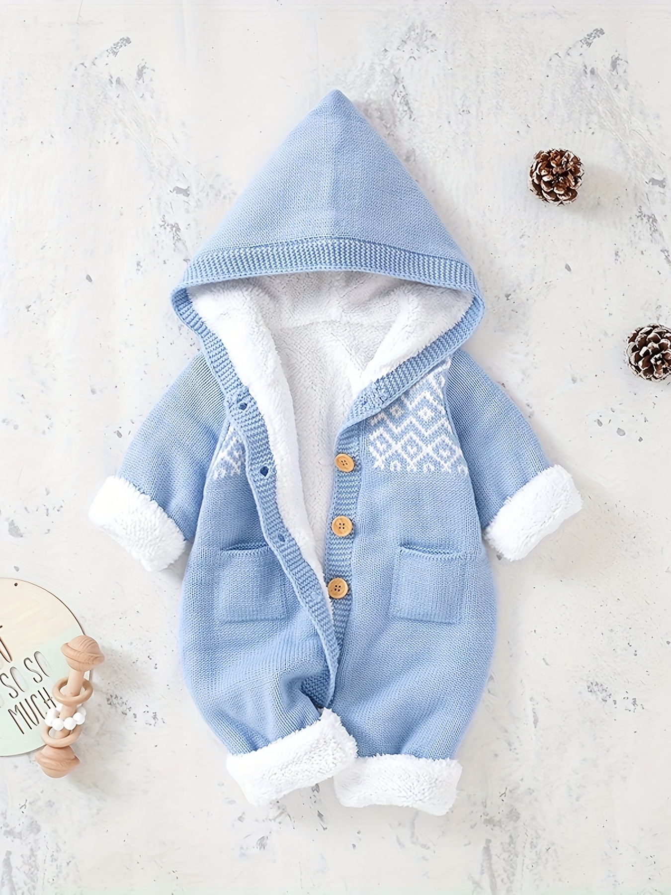 596ff0f6858a0a44a25474fc5b23d42e.jpg DovFanny Unisex Jumpsuit - Fleece-Lined Hooded Romper with Soft Fur-Lined Hood & Cuffs, Long Sleeve Winter Warmth, Easy Diaper Change Buttons, Cozy Winter Outfit for, Romper, Perfect for Outdoor - الصورة 1