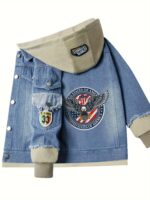 Cartoon Eagle Anime Hooded Denim Jacket for Truck Driver Cosplay, Denim Sweatshirt. - Image 2