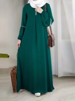 2023 New Women's Elegant Arabic Abaya Robe with Sequin Sleeves - Long Sleeve Modest Cover Dress, Solid Green, Machine Washable for Spring Summer Fall, Modest Apparel, Sequined Details, No Stretch Fabric - Image 3