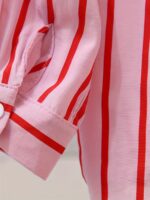 Casual 3-Piece Girls Striped Cardigan Shirt + Letter Tank + Rolled Hem Denim Shorts, Summer Outdoor Set - Image 7