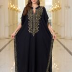 EDOLYNSA V-Neck Black Vine Embroidery Ethnic Style Short-Sleeved Slit Long Beach Dress Fashion Middle East Outdoor Loose Casual Outerwear Sunscreen Large Size Blouse Kaftan Q1758 - Image 10