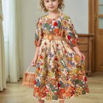 Mixed Floral 3/4 Sleeve Holiday Dress For Girls, Summer Going Out Casual Dresses, Gift
