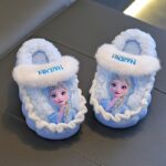 ⁦Cozy Princess Cartoon Plush Slippers for Girls - Warm Fleece-Lined, Thick Soft Sole, Winter Indoor Home Shoes with Elsa Design, Pink & Purple, Perfect for Youngsters and Teens⁩ - الصورة ⁦7⁩